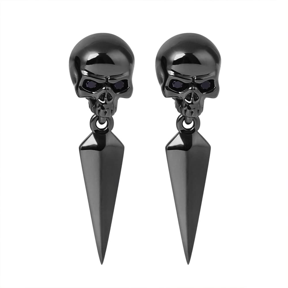 Gnoce Pendientes de calavera de plata de ley con punzón negro, aretes colgantes de moda para mujeres y hombres