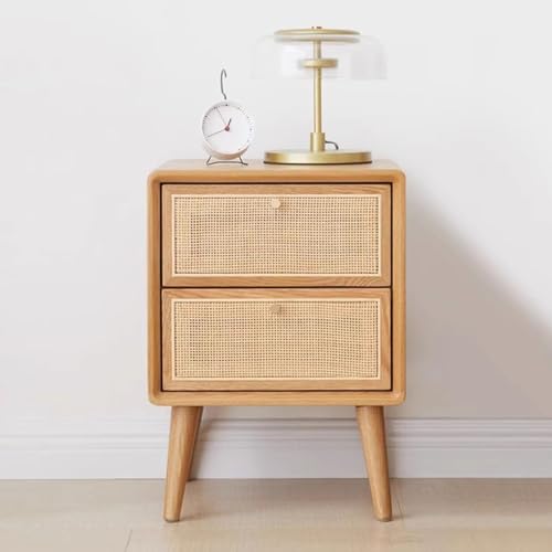 SDVantage Mesita de noche, mesa auxiliar con 2 cajones de ratán decorados a mano, mesa auxiliar con almacenamiento para dormitorio (40 x 35 x 54 cm)