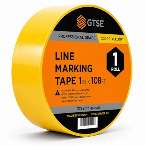 GTSE 1 inch x 108 ft Yellow PVC Vinyl Floor Tape, Safety Marking Tape, 6 mil Thick, Suitable for Dance Floors, Gyms, Warehouses, Sports Facilities