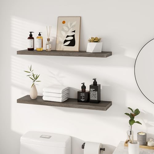 Image of Vivelove Elm Wood Floating Shelf 36x8 inch Set of 2, Grey