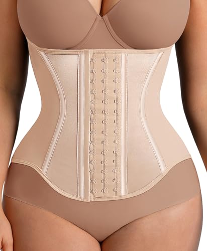 FeelinGirl Waist Trainers for Women Belly Fat Workout Back Support Waist Trainer Shapewear with Steel Bones Khaki Large