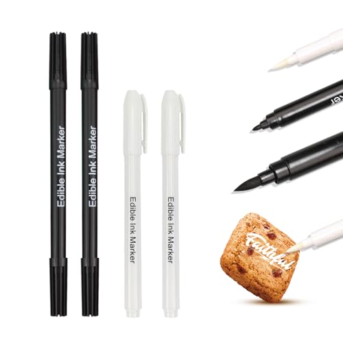 4 rotuladores alimentarios, bolígrafo alimentario blanco y negro pastelería, colorante alimentario blanco negro para decoración de tartas, galletas, fondos y postres diy, adecuado para fiestas de