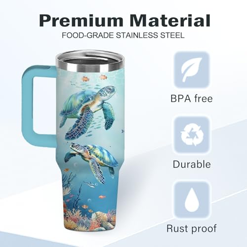 HYMONA Sea Turtle Tumbler Gift for Women - 30oz Ocean Themed Stainless Steel Water Cup with Turtle & Marine Life Designs, Insulated Travel Cup for Beach Lovers & Marine Conservation Supporters by HYMONA - Used condition - Image 3