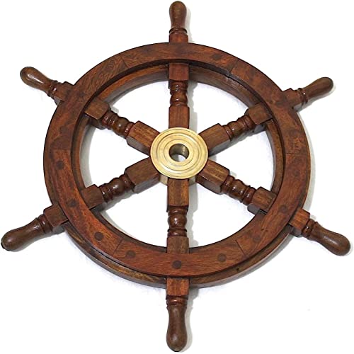 Roue de bateau décorative bois 18" pour un salon esprit bord de mer