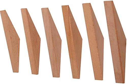 FDHUIJIA Wood Wall Hooks, 6Pack Coat Hooks Wall Mounted | Rustic Wooden Hooks Heavy Duty Robe Hook Hat Rack (Beech)