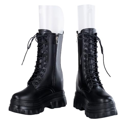 KIRA KIRA Women Cosplay Props 12cm/4.7in Heightening Shoes Black Invisible Thick-Soled Wedge High Heel Boots