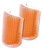 Cat Self Groomer – Wall Corner Scratcher, 2 Pack Soft Silicone Face Grooming Brushes and Massage Combs for Indoor Cats and Small Pets (Orange)