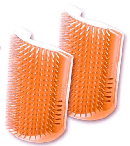 Cat Self Groomer – Wall Corner Scratcher, 2 Pack Soft Silicone Face Grooming Brushes and Massage Combs for Indoor Cats and Small Pets (Orange)