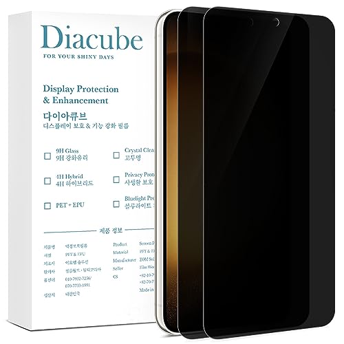 DIACUBE [2 Pack] For Samsung Galaxy S23, Privacy Screen Protector [Support Fingerprint Sensor] Anti-Spy, Anti-Peep, Scratch-Resistant, 6H Hardness Glass Coated PET Film, Easy Installation with Alignment Applicator