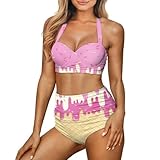 WHUVUMFY Women High Waisted Bikini Sets Ice Cream Two Piece Bathing Suit Tummy Control Swimsuits Beach Vacation Ladies Swimwear