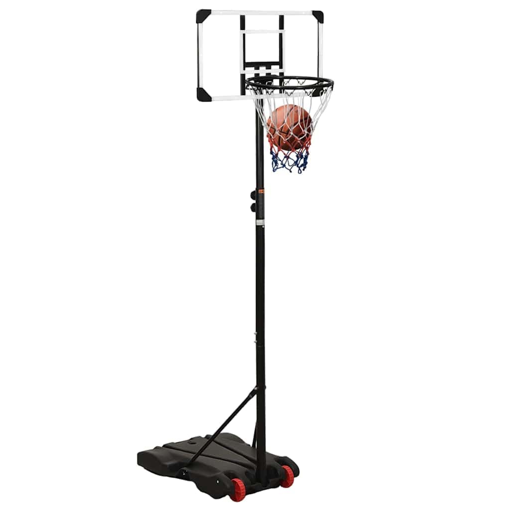 Supporto da basket trasparente regolabile in altezza 216-250 cm con pannello posteriore in policarbonato, anello in acciaio e rete in nylon resistente alle intemperie, portatile con ruote