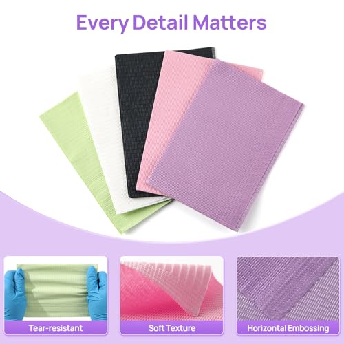 JMU Dental Bibs Disposable 125 Pcs, 3 Ply Waterproof Dentist Bibs Purple, Tattoo Bibs 13" x 18" Nail Napkins Table Covers