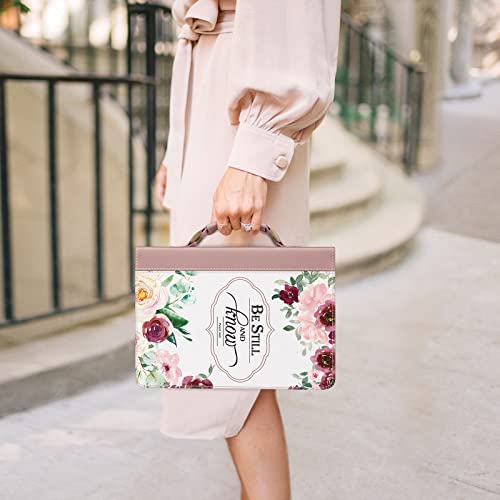 FINPAC Large Classic Bible Cover Vegan Leather Carrying Book Case Church Bag Bible Protective with Handle, Gift for Women, Mother, Friends, Rose Garden