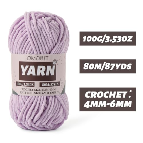 Image of Light Purple Fluffy Chenille Yarn for Crocheting - Baby Yarn for Crocheting Soft Blanket - (100g /87.4yds) Crochet Amigurumi Chunky Yarns - Super Bulky 5 Velvet Yarns
