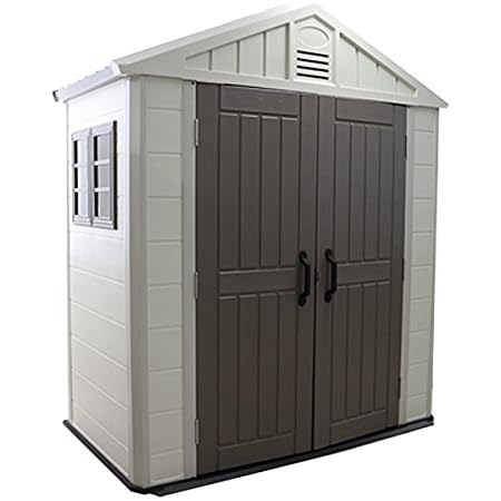 Amazon Co Jp 大型物置 屋外物置 組立て式 シングル 高密度ポリエチレン 天窓付き 窓付き 鍵穴付き 倉庫 小屋 納屋 物置き ガレージ 大型 収納 おしゃれ 庭 Diy 簡易 Monookiky01s ホーム キッチン