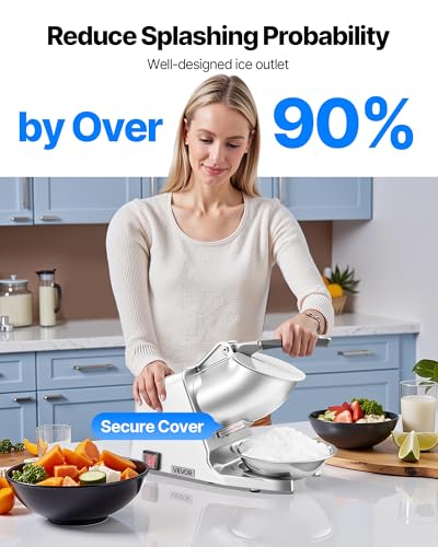 Image of VEVOR Ice Crusher Machine, 286lbs Per Hour Electric 4 Blades Snow Cone Maker, Stainless Steel Shaved Ice Machine with Bowl and Cover, 300W 2000RPM Ice-Shaver for Home and Commercial Use, Silver