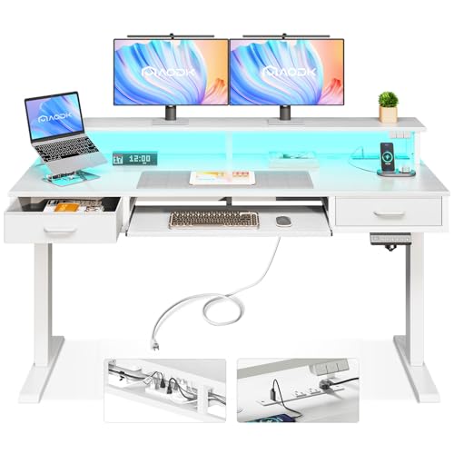 AODK Electric Standing Desk with Drawers & Keyboard Tray, 55