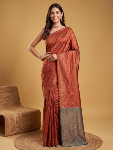 Image of AKHILAM Women's Multicolor Litchi Silk Ethnic Motif Print Saree With Unstitched Blouse Piece|sarees for women | litchi silk sarees
