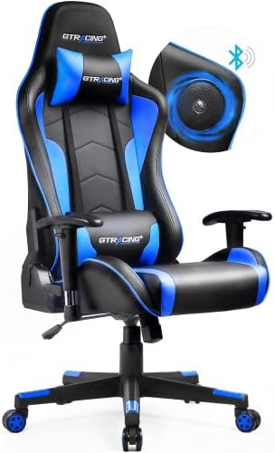 GTRACING Gaming Chair with Speakers Bluetooth Music Video Game Chair Audio Ergonomic Design Heavy Duty Office Computer Desk Chair（Blue）