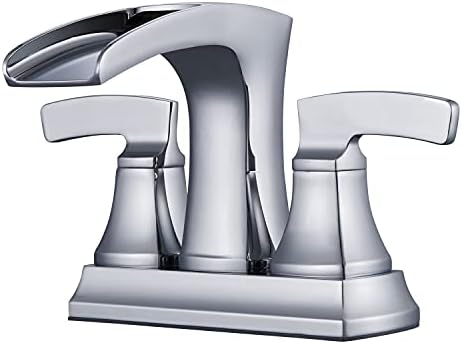 Lexdale Waterfall Bathroom Faucet Vanity Bathroom Sink Faucet Chrome Centerset Brass 2 Handles Lavatory Bath Faucet with Pop up Drain and Supply Lines