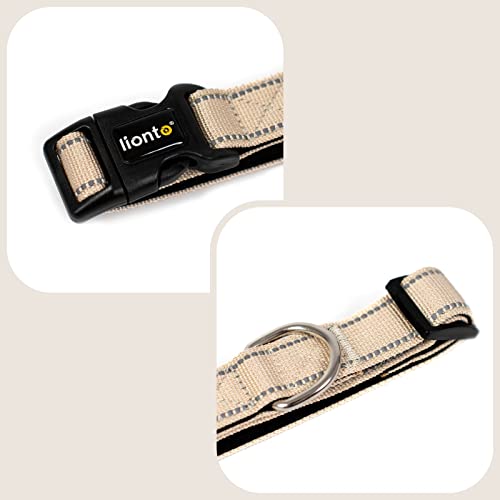 lionto Hundehalsband gepolstert Halsband Nylon reflektierend wasserfest verstellbar, Größe XL, beige