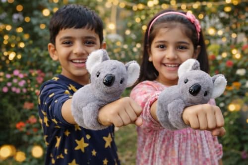 Image of Cute Animal Plush Slap Bracelets - Soft Stuffed Koala & Capybara Hugging Wristbands, Wearable Toy for Kids, Birthday Party Favors, Stocking Stuffers, and Gift for Girls & Boys (Koala)