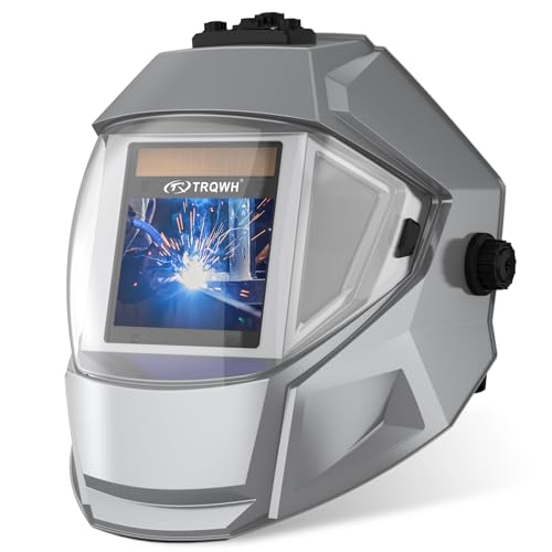 Image of TRQWH Panoramic View Welding Helmet Auto Darkening Welding Hood True Color 4 Arc Sensor Welding Mask Large Viewing 3.94" x 3.15" Wide Shade 4/5-9/9-13 Weld Helmet for TIG MIG ARC Weld (Sliver)
