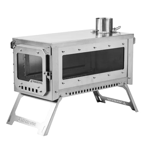 TrekRevive RIDGE 2 Titanium Folding Tent Stove, Secondary Combustion, Guiding Fire Board, Inverted Damper, Portable Lightweight Tent Wood Burning Stove for Winter Camping, Cooking, Heating