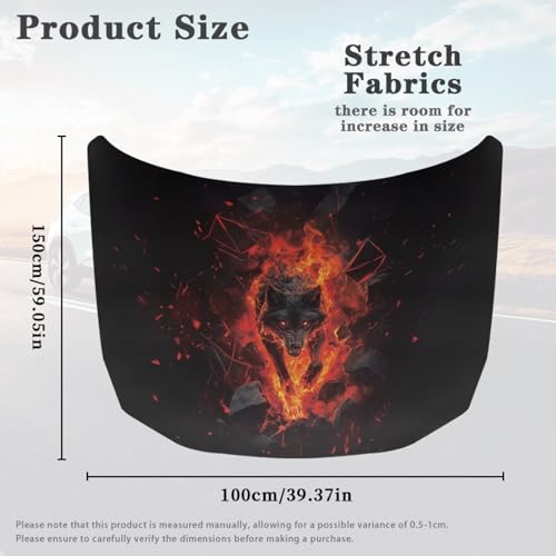Image of Car Hood Cover Protector,Dust-Proof Soft Comfortable Print Hood Covers for Cars,Decoration Universal Car Accessories Wolf Fire Print