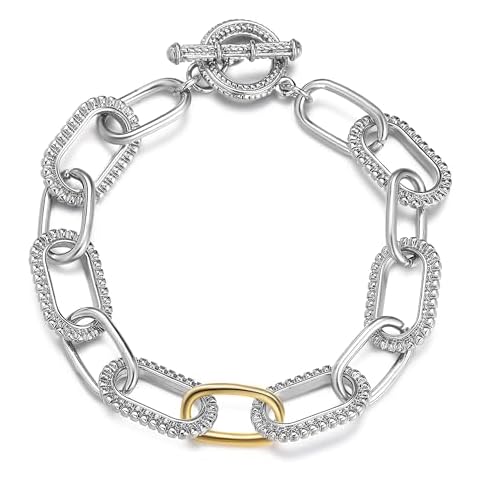 NANDUDU Wire Cable Bracelet for Women - Gold and Silver Chain Bracelet Circle Link Bracelets - Two Tone Twisted Cable Bracelet Jewelry Gifts (Silver and Gold 1) Cover