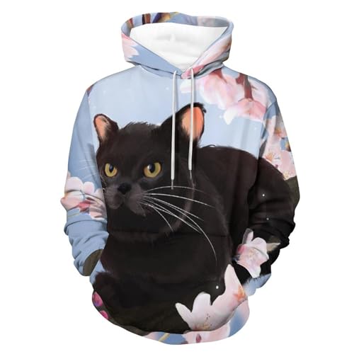 Sweat à Capuche Chat Noir Manche Longue UMENG Pull Unisexe Homme Femme S
