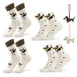 4 Pares Calcetines de perro salchicha Calcetines Teckel Mujer Hombre 36-42 Algodón con Diseño Perro Salchicha y 2 Llaveros Perros Set Regalo para los amantes de los perros los amigos y los padres