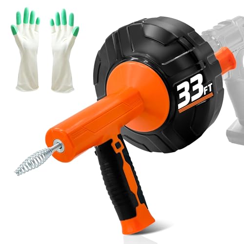 Drainsoon Auto Feed Drain Auger with Drill Adapter, 33 Feet ...