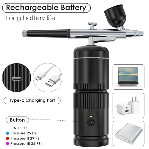 Rexley Kit de aerógrafo - Pistola de ar portátil automática recarregável para aerógrafo, compressor