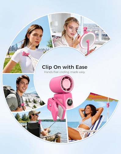 Image of Hotsales Clip-On Portable Fan for Strollers, Handheld Turbo Fan for Travel | Small But Mighty Mini Fan, Detachable 360 Rotating Clip, LED Display, Rechargeable, Summer Outings, Gifts For Women And Men