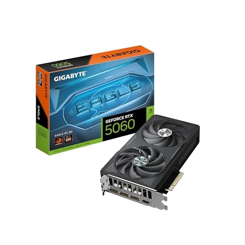GIGABYTE Placa gráfica GeForce RTX 5060 Eagle OC 8G, 8 GB 128 bits GDDR7, PCIe 5.0, sistema de resfriamento WINDFORCE, placa de vídeo GV-N5060EAGLE OC-8GD (Seminovo)