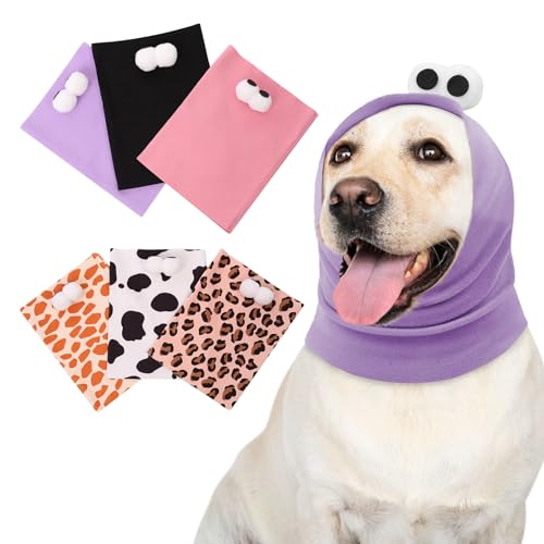 Image of SAWMONG Dog Calming Hoodie Ear Head Covers for Noise Fireworks,No Shake Ear Wraps for Anxiety Relief,Dog Ear Muffs Dog Hematoma Ear Wrap Pet Grooming and Force Drying Dog Ear Protector,Purple,L