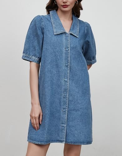 Kedera Women Summer Button Down Puff Short Sleeve Denim Sailor Dress 2025 Trendy Casual Collared Neck Mini Dresses3