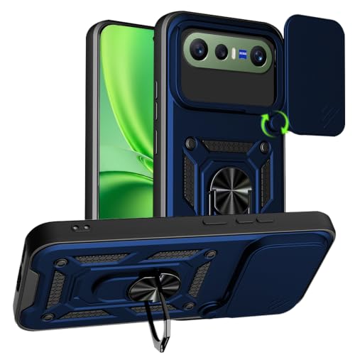 Image of AESTMO Tough Armor Vivo X300 FE 5G Bumper Back Case Cover | Ring Holder & Sliding Camera Shield Cover | 360 Degree Protection Back Case Cover for Vivo X300 FE 5G (Blue)