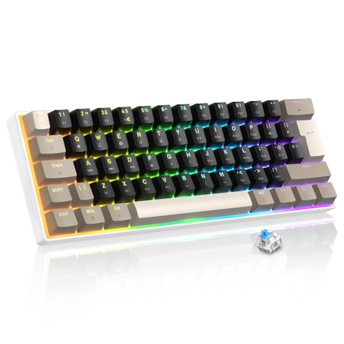Teclado mecánico para juegos 60% LexonElec con distribución QWERTY y conexión por cable en gris