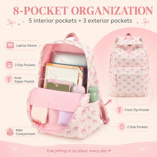 Image of BTOOP School Backpack for Teens Large Corduroy Bookbag Lightweight 15.6 inch Laptop Bag for Girls Women Casual High School College