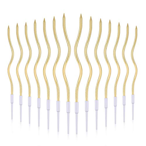 LUTER 24 velas de cumpleaños velas en espiral para tarta de cumpleaños velas largas para cupcakes para decoración de fiesta de bodas de cumpleaños (oro)