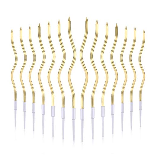 LUTER 24 velas de cumpleaños velas en espiral para tarta de cumpleaños velas largas para cupcakes para decoración de fiesta de bodas de cumpleaños (oro)