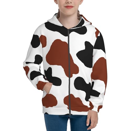 Brown Black Cow Kids Pullover Hoodies Boys Zip Up Sweatshirts Girls Athletic Clothes with Pocket3