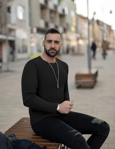 Ekouaer Men's Long Sleeve Shirts Ribbed Pullover Sweater Sim Fit Thermal Tops Crew Neck Stretchy Undershirts S-3XL3