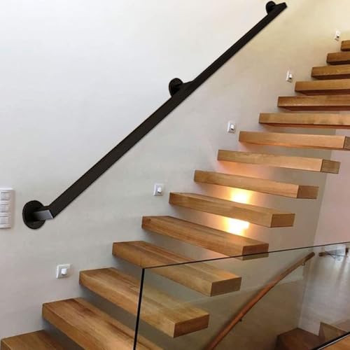 Rampe d'escalier avec support mural et barre d'appui extérieure noire - 2