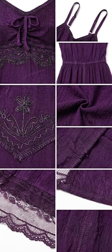 Image of Sakkas Stonewashed Rayon Embroidered Adjustable Spaghetti Straps Long Dress