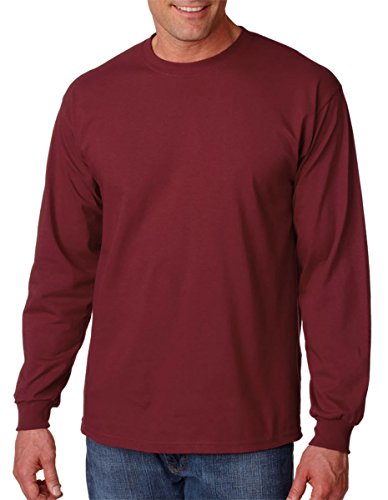 Gildan Mens Plain Crew Neck Ultra Cotton Long Sleeve T-Shirt (L) (Maroon)