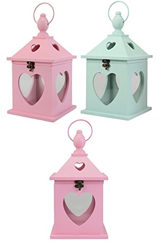 RiyashopWooden Lantern Heart Candle Holder Garden Lantern Shabby Chic (Pink)