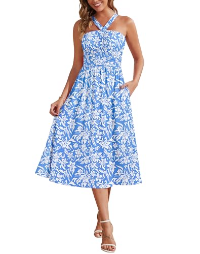 Zattcas Halter Neck Floral Summer Midi Dresses for Women 2026 Trendy...